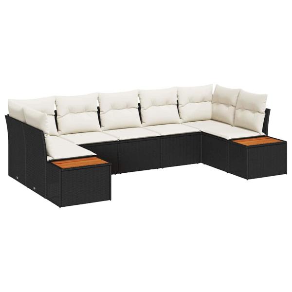 7-teiliges Garten Sofa Set mit Kissen Schwarzes Poly Rattan Akazie