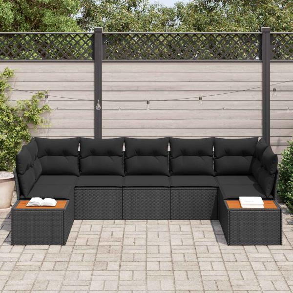 Gartensofa-set 7 Stk. 7-Sitzanzahl Schwarz Polyrattan
