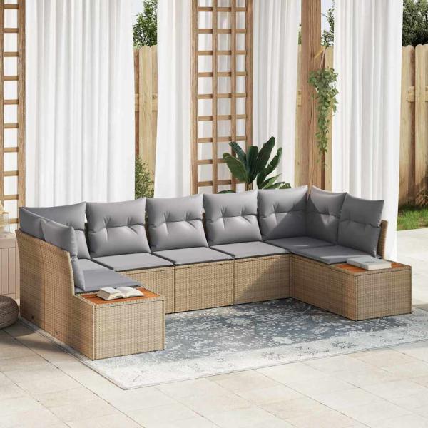 ARDEBO.de - 7-teilige Garten-Sofa-Gruppe mit Kissen Beige Poly Rattan Akazie