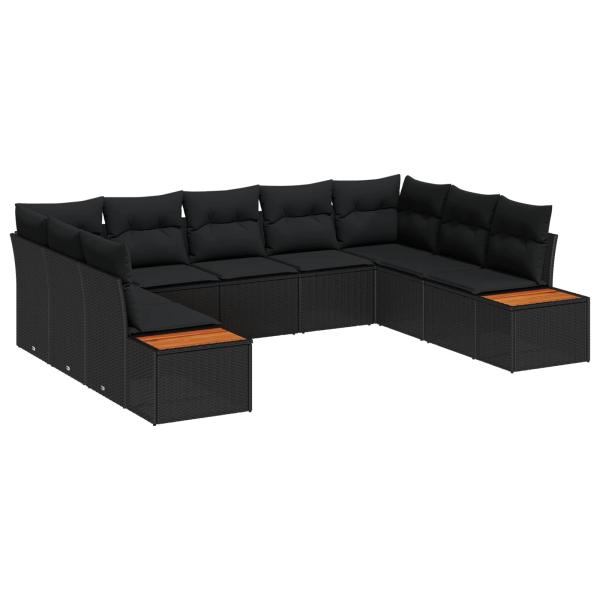 ARDEBO.de - 5-teiliges Garten-Sofa-Set mit Kissen Schwarz Poly-Rattan Akazie