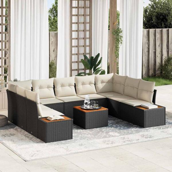 ARDEBO.de - Gartensofa-set 5 stk. 9-Sitzanzahl Schwarz und Creme Polyrattan