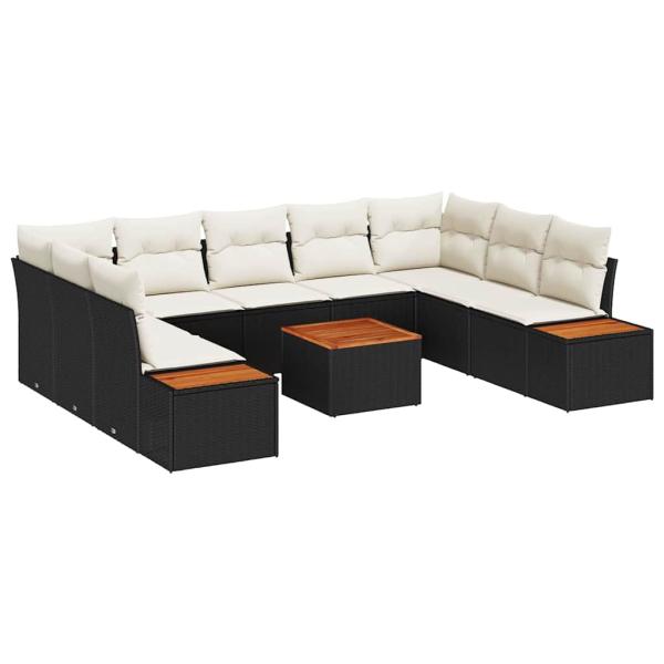Gartensofa-set 5 stk. 9-Sitzanzahl Schwarz und Creme Polyrattan