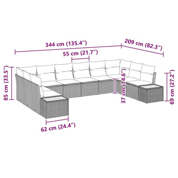 Gartensofa-set mit Kissen 10 pcs Beige und Creme Polyrattan