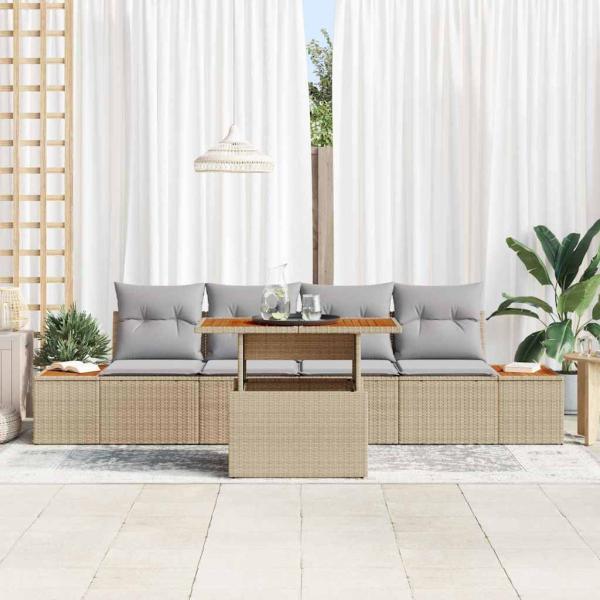 5-teiliges Garten-Sofa-Set mit Kissen Beige Poly-Rattan