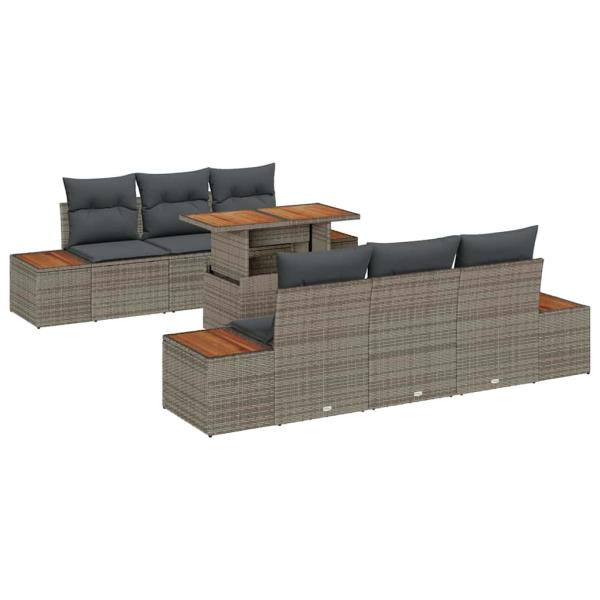Garten-Sofa-Set 7 stk. Grau Poly Rattan