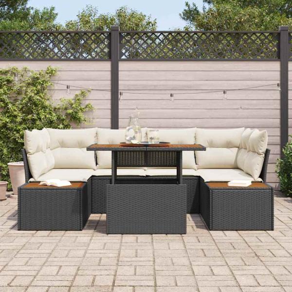 6-teiliges Garten-Sofa-Set mit Kissen Schwarz Poly-Rattan