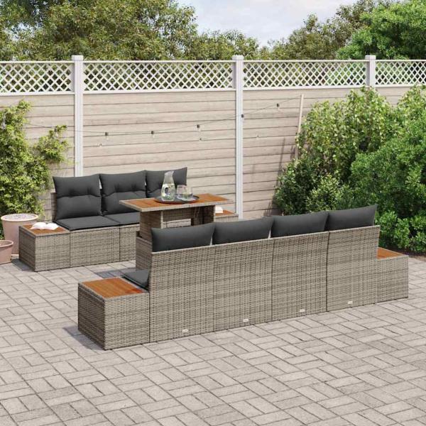 ARDEBO.de - 8-teiliges Garten Sofa Set mit Kissen Graues Poly Rattan