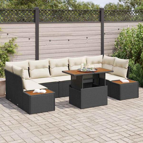 ARDEBO.de - 8-teiliges Gartensofa Set mit Kissen Schwarz Poly Rattan