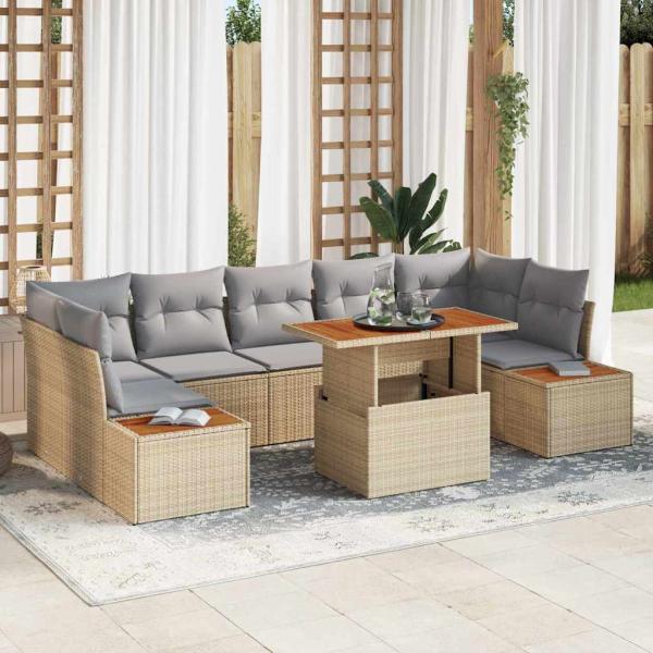 ARDEBO.de - 8-teiliges Garten Sofa Set Mit Kissen Beige Poly Rattan