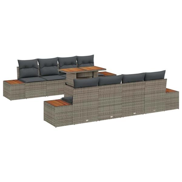 Garten-Sofa-Set 9 Stk. Grau Poly Rattan