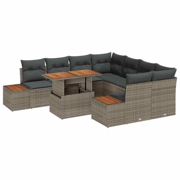 9-teiliges Garten Sofa Set mit Kissen Grau Poly-Rattan