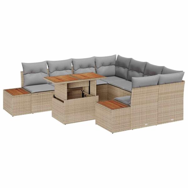 9-teiliges Garten-Sofa-Set mit Kissen Beige Poly-Rattan