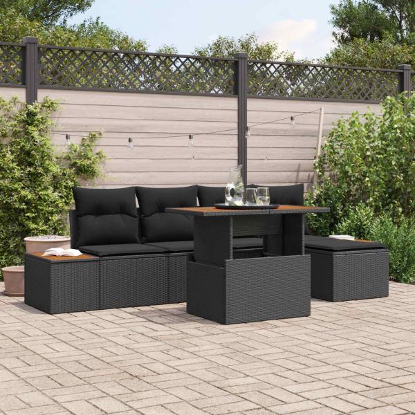 ARDEBO.de - Garten-Sofa-Set 6 stk. Schwarz Poly Rattan