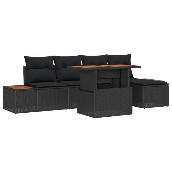 6-teiliges Garten Sofa Set mit Kissen Schwarz Poly Rattan