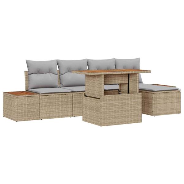 6-teiliges Garten Sofa Set mit Kissen Beige Poly Rattan