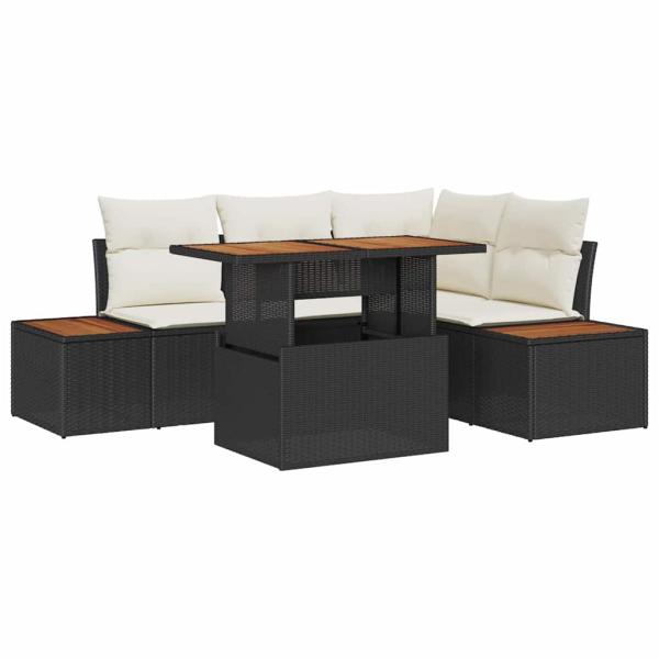5-teiliges Garten Sofa Set mit Kissen Schwarz Poly Rattan