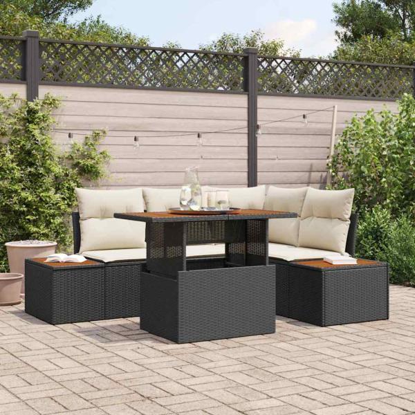 5-teiliges Garten Sofa Set mit Kissen Schwarz Poly Rattan