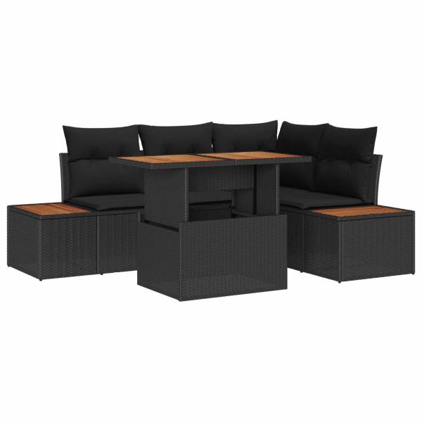 ARDEBO.de - 5-teiliges Garten-Sofa-Set mit Kissen Schwarz Poly-Rattan