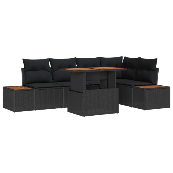 ARDEBO.de - 6-teiliges Garten Sofa Set mit Kissen Schwarz Poly-Rattan