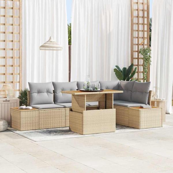 ARDEBO.de - 6-teiliges Gartensofa-Set mit Kissen Beige Poly Rattan