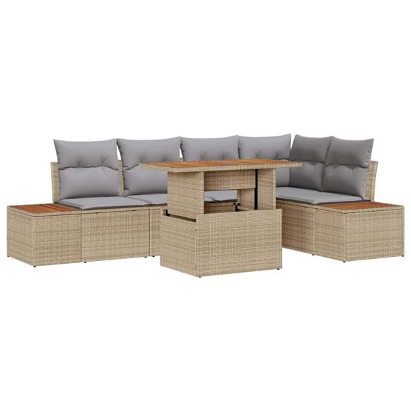 6-teiliges Gartensofa-Set mit Kissen Beige Poly Rattan