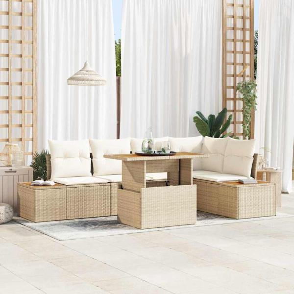 ARDEBO.de - 6-teiliges Garten Sofaset mit Kissen Beige Poly Rattan