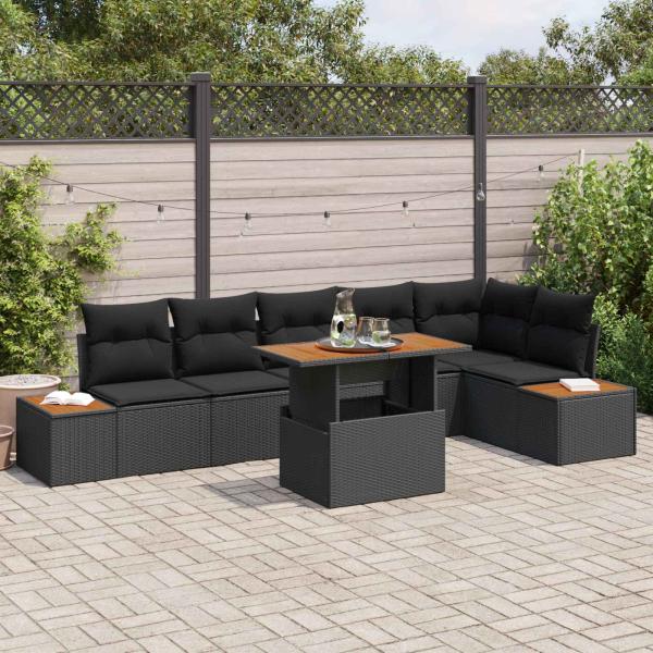 ARDEBO.de - Garten-Sofa-Set 7 stk. Schwarz Poly Rattan