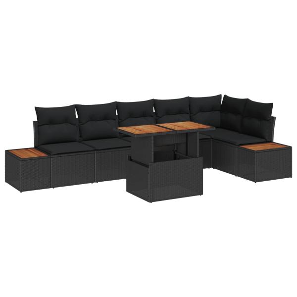 Garten-Sofa-Set 7 stk. Schwarz Poly Rattan