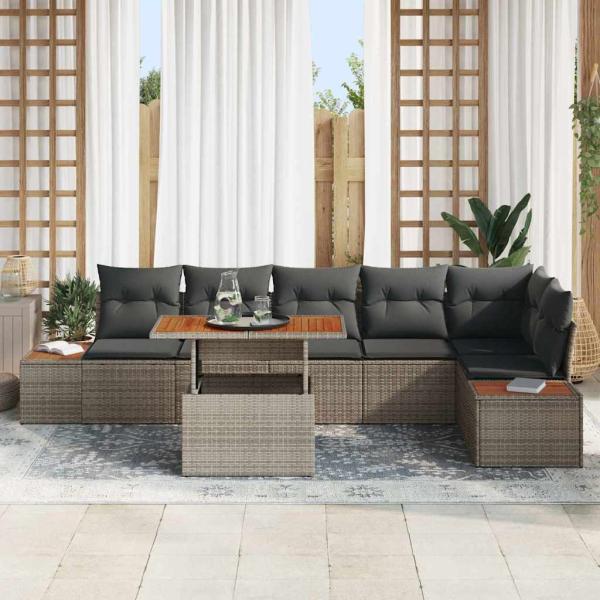 7-teiliges Garten Sofa Set mit Kissen Graues Poly Rattan