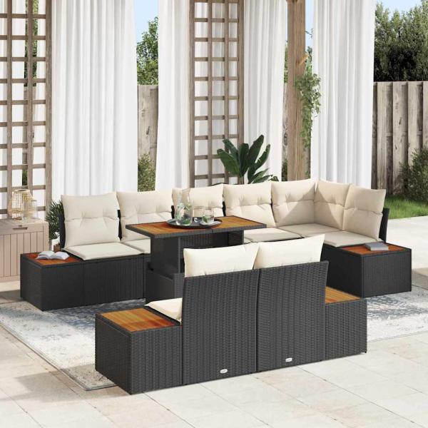 ARDEBO.de - 9-teiliges Garten Sofa Set mit Kissen Schwarz Poly Rattan