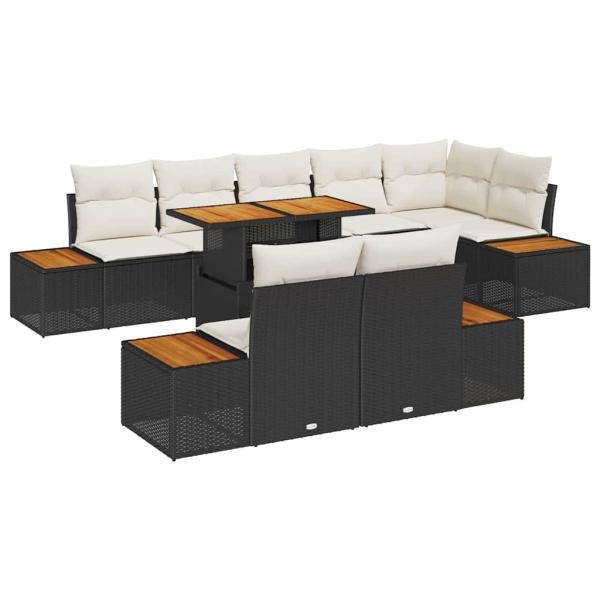 9-teiliges Garten Sofa Set mit Kissen Schwarz Poly Rattan