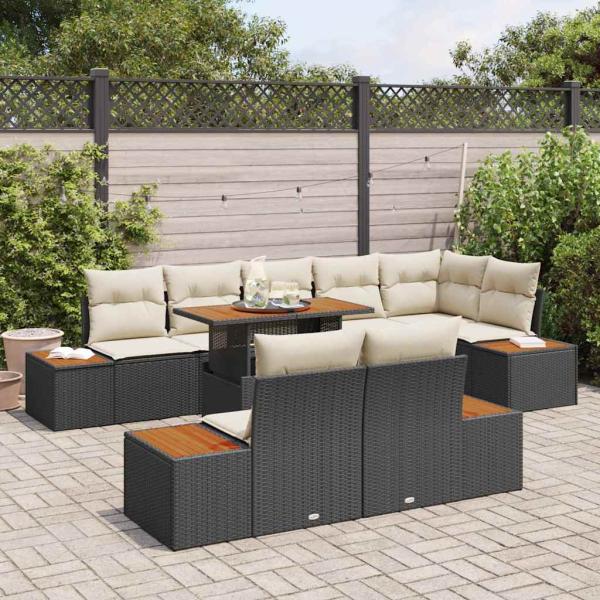9-teiliges Garten Sofa Set mit Kissen Schwarz Poly Rattan