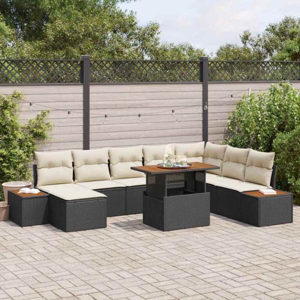 ARDEBO.de - 9-teiliges Garten Sofa Set mit Kissen Schwarz Poly Rattan