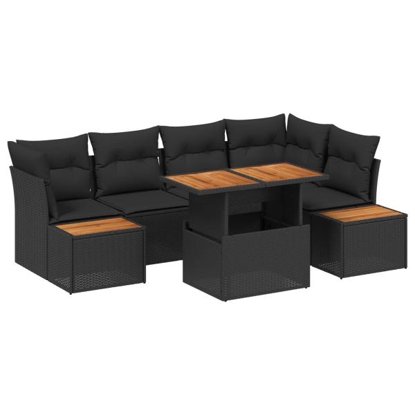 ARDEBO.de - 6-teiliges Garten Sofa Set mit Kissen Schwarz Poly Rattan