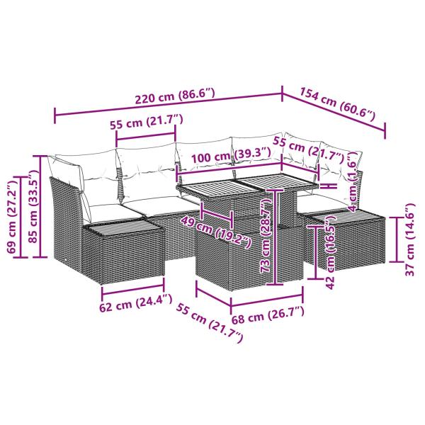 6-teiliges Garten Sofa Set mit Kissen Schwarz Poly Rattan