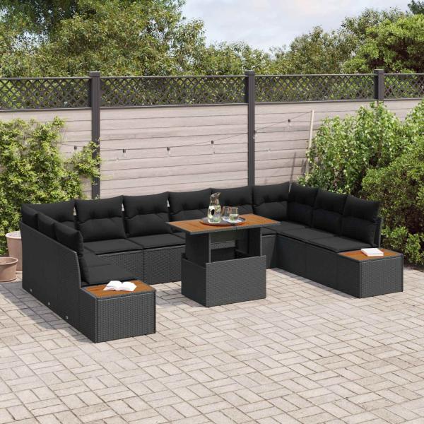 Garten-Sofa-Set 11 stk. Schwarz Poly Rattan