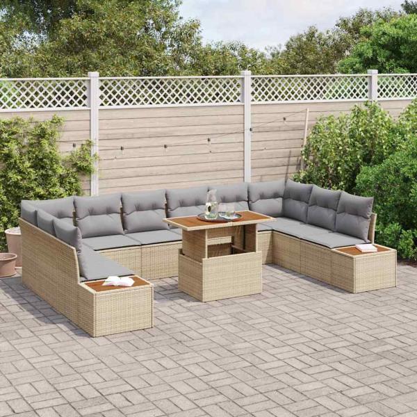 ARDEBO.de - 11-teiliges Garten Sofa Set mit Kissen Beige Poly Rattan