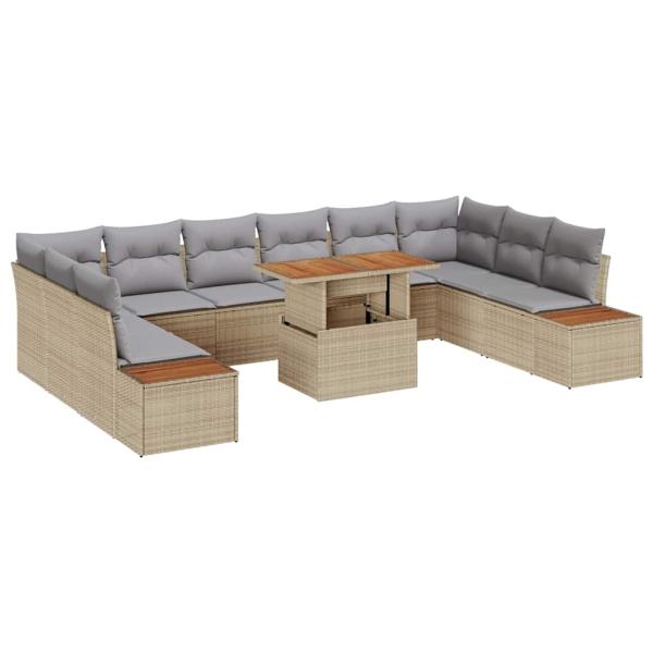 11-teiliges Garten Sofa Set mit Kissen Beige Poly Rattan