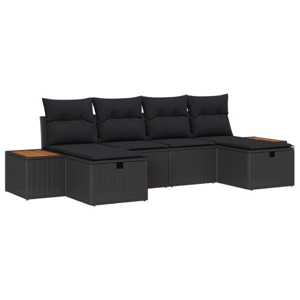 ARDEBO.de - 6-teiliges Garten Sofa Set mit Kissen Schwarz Poly Rattan