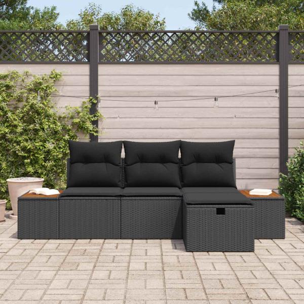 Gartensofa-set 4 stk. Schwarz Poly-Rattan