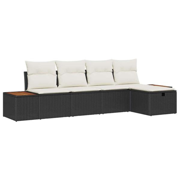 5-teilige Garten Sofa Set mit Kissen schwarzes Poly Rattan