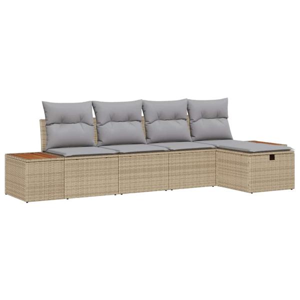 5-teilige Garten Sofa Set mit Kissen Beige Poly Rattan