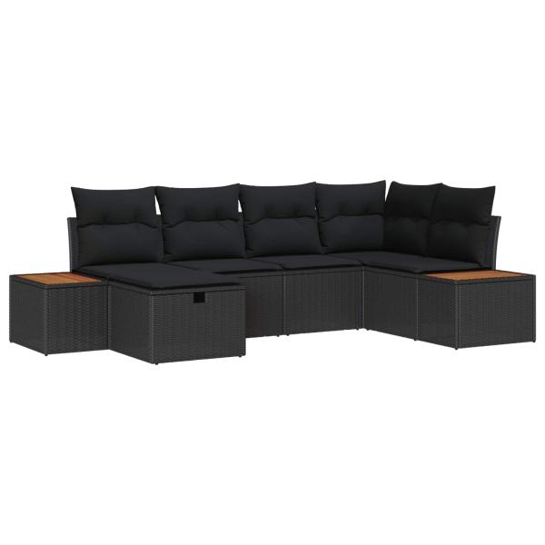 6-teiliges Garten Sofa Set mit Kissen Schwarz Poly Rattan