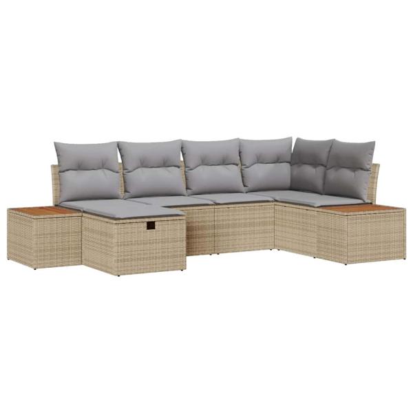 6-teiliges Garten Sofa Set mit Kissen Beige Poly Rattan