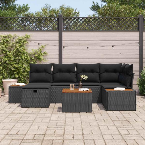 Gartensofa-set 7 stk. Schwarz Poly-Rattan