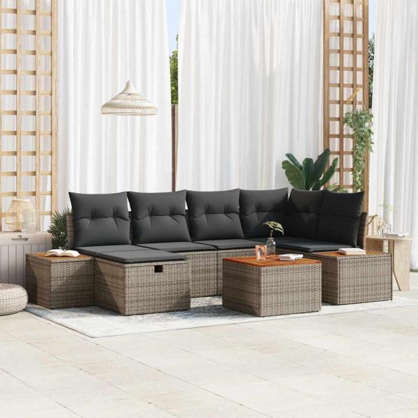 ARDEBO.de - 7-teiliges Garten Sofaset mit Kissen Grau Poly-Rattan