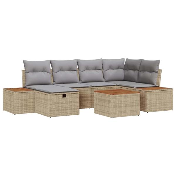 7 teiliges Garten Sofa Set mit Kissen Beige Poly-Rattan