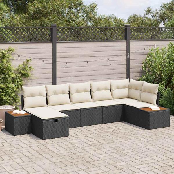ARDEBO.de - 7-teiliges Garten Sofa Set mit Kissen Schwarz Poly Rattan