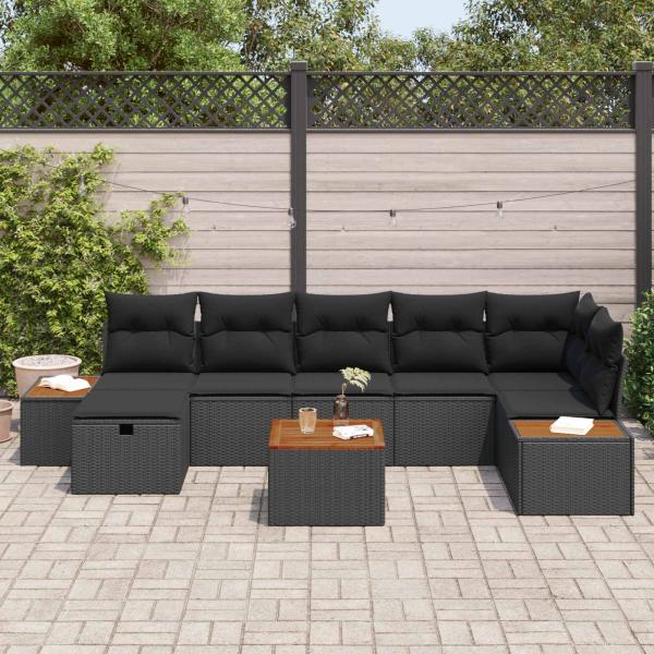 Gartensofa-set 8 stk. Schwarz Poly-Rattan