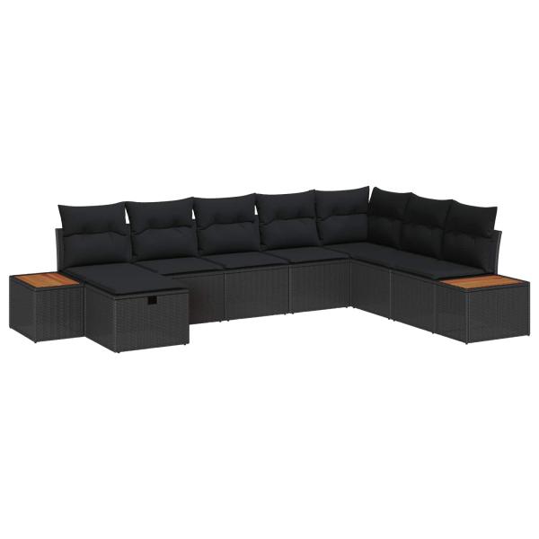 8-teiliges Garten Sofa Set mit Kissen Schwarz Poly-Rattan